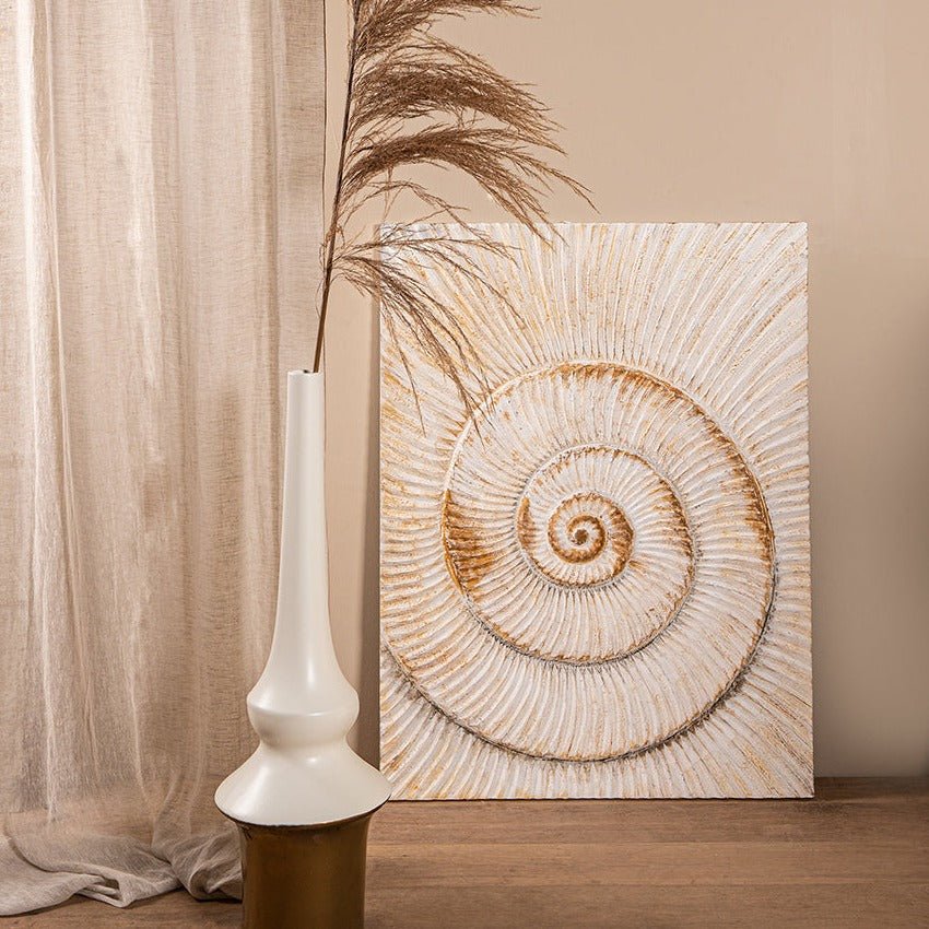 geschnitztes Wandbild aus Holz - Jixa White Sea Shell - Esszett Luxury