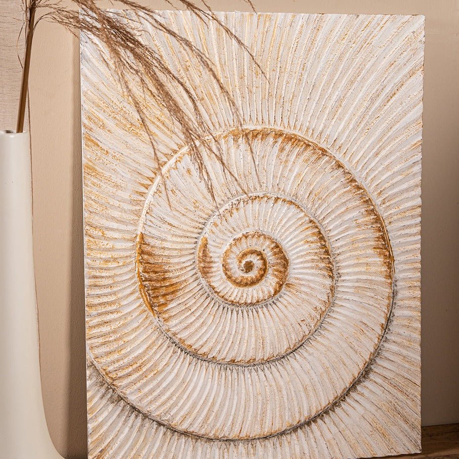geschnitztes Wandbild aus Holz - Jixa White Sea Shell - Esszett Luxury