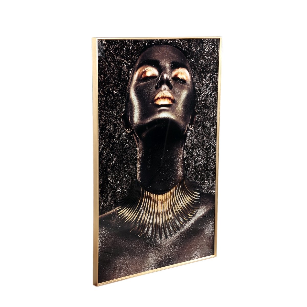 Glas-Wandbild - Shimmer gold woman - Esszett Luxury