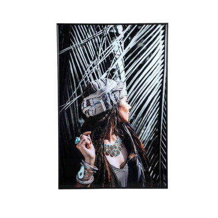 Glas-Wandbild - Woman at palm tree - Esszett Luxury