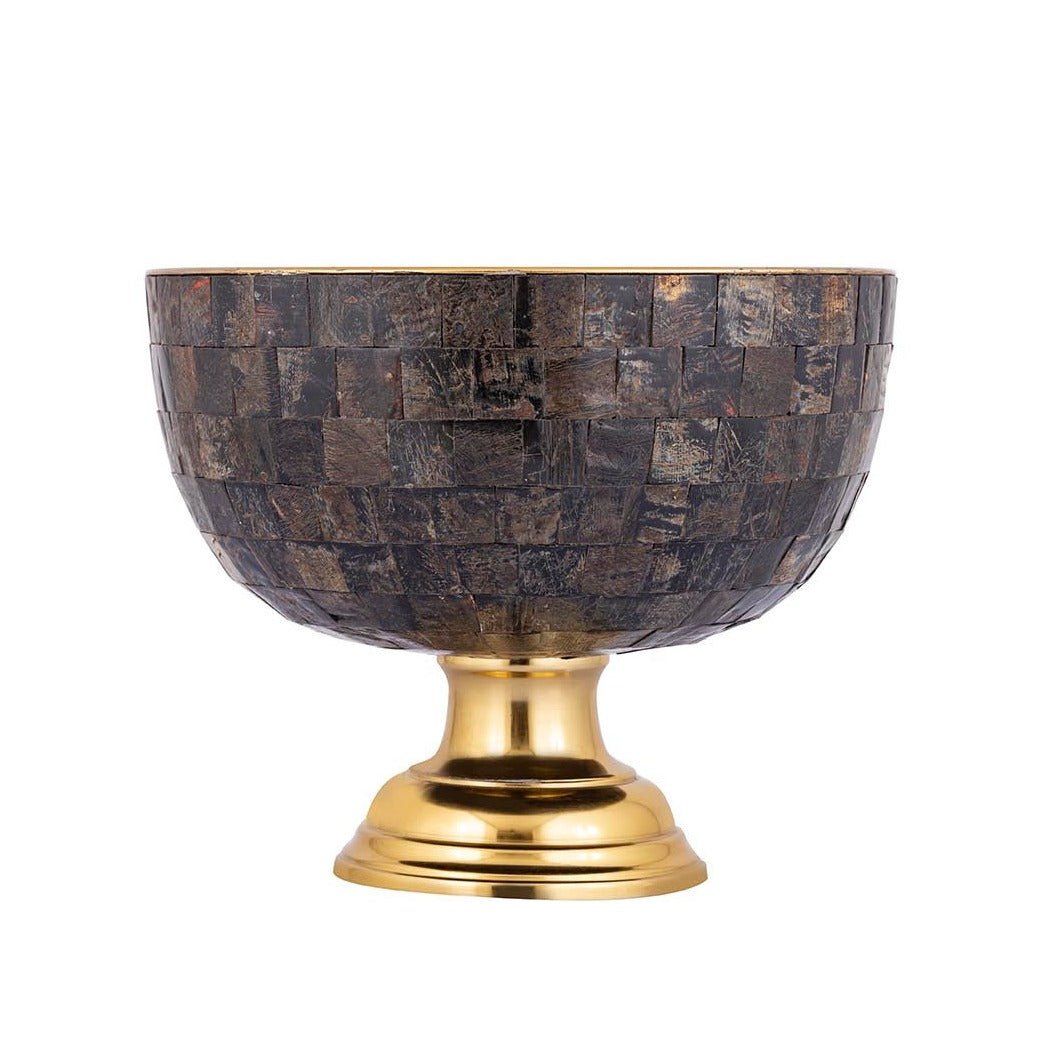 hohe Schale - Loder Gold Horn shiny handbesetzt mit Büffelhorn - Esszett Luxury