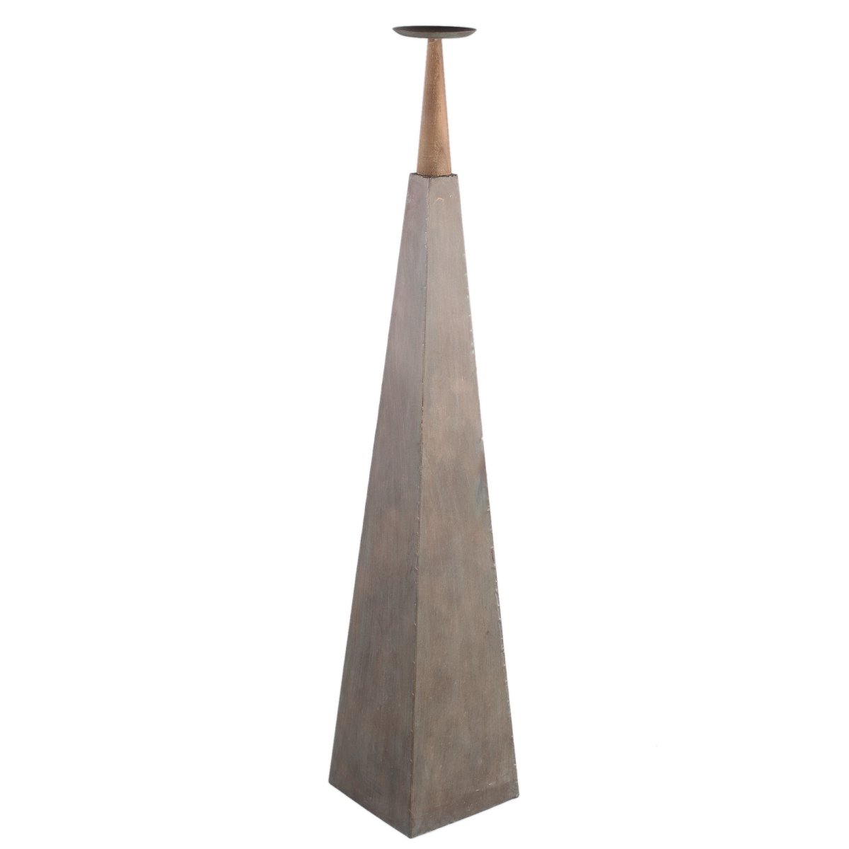 Kerzenhalter - Cinder Grey metal and wood piramid - Esszett Luxury