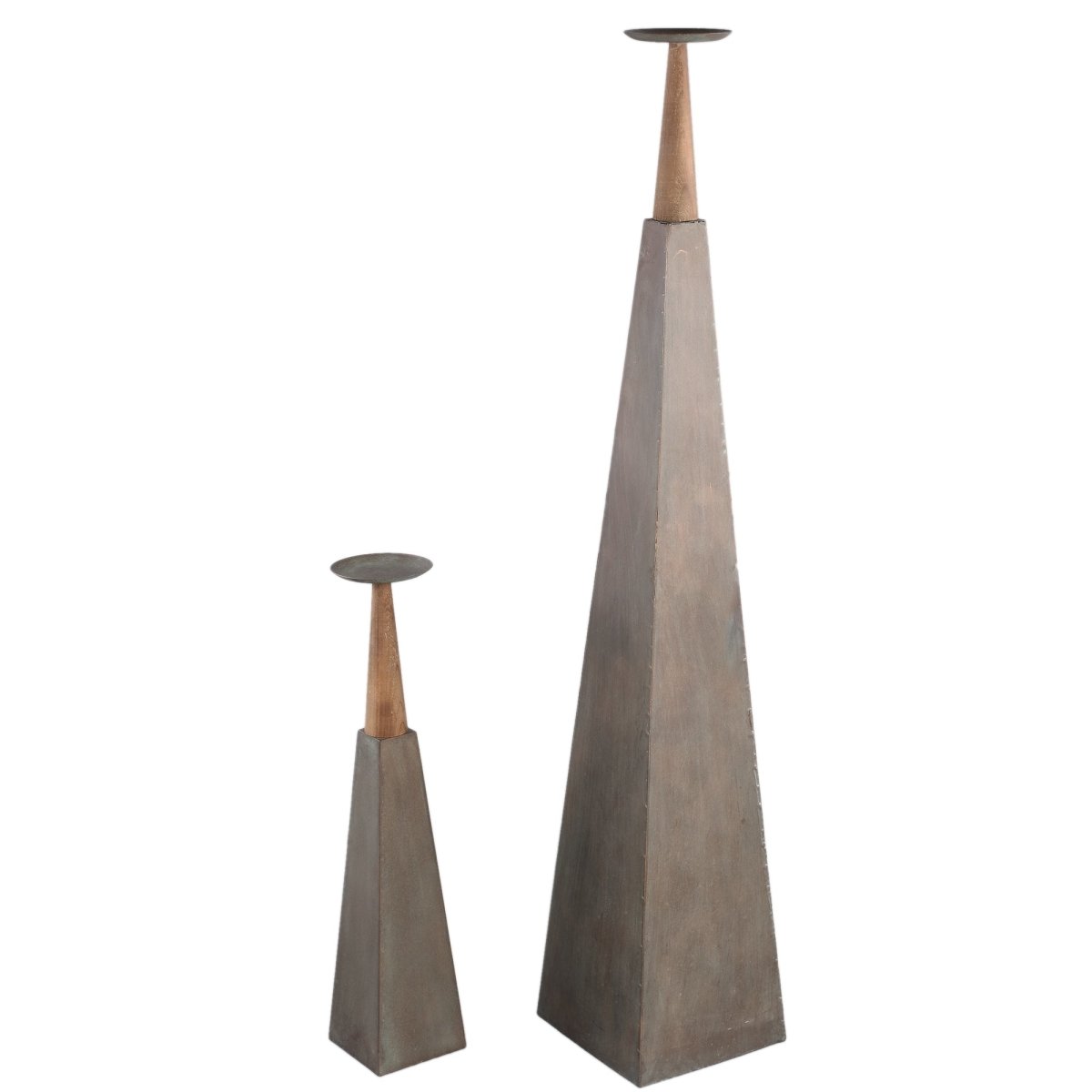 Kerzenhalter - Cinder Grey metal and wood piramid - Esszett Luxury