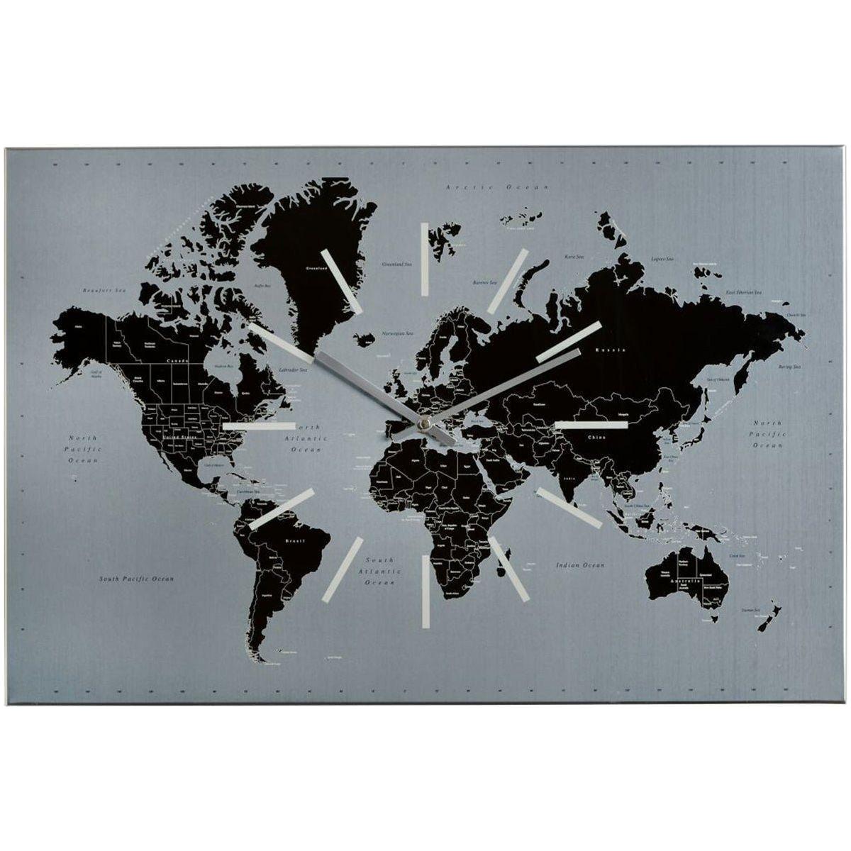 Wall Clock with World Map Design Metal Frame & Minimalist Dial – World | Sompex